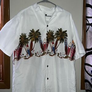 Tropical storm, Hawaiian/tropical surfboards and palm trees button down shirt
